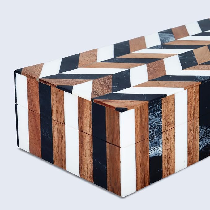 Handicrafts Home Decorative Storage Box with Lid Wooden Coffee Table Storage Box Decor Box for Living Room Styling – Natural Wood Resin Inlay Marquet Cosmo Collection- 10x4.5x2.5