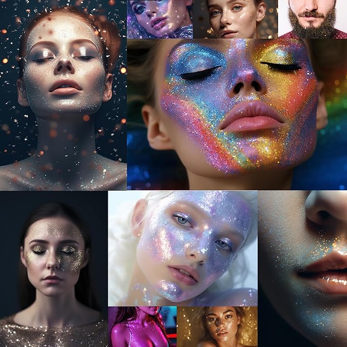 Face, Body & Hair Holographic White Glitter Gel [Angel Booger] 2oz (60mL) | Fine | K-Beauty | Halloween, Festival, EDM, Rave, Party, Concert, Costume Makeup | Vegan, Cruelty Free
