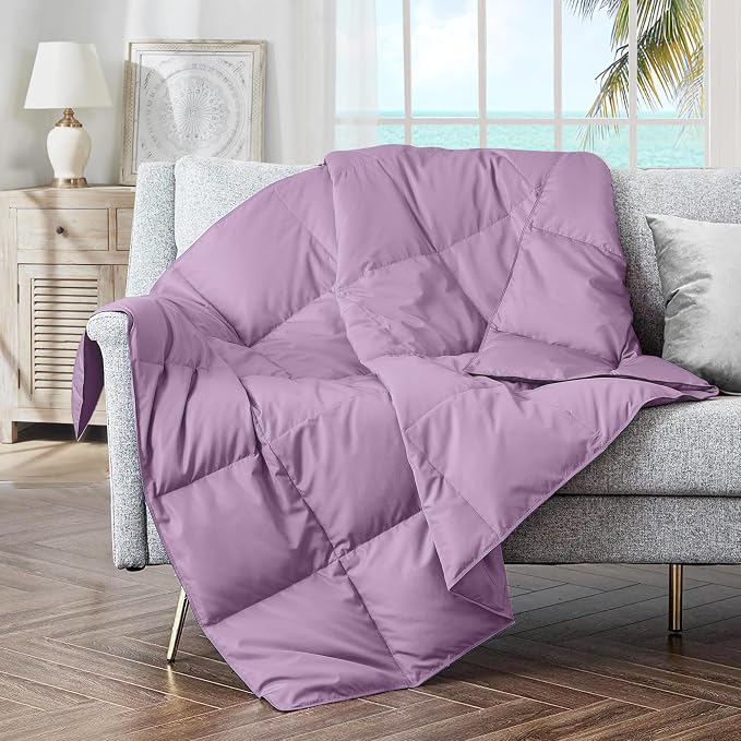 puredown® Soft Feather Down Throw Blanket Lightweight Packable Couch Throw for Indoor and Outdoor Use, Throw 50"X70",Lavender
