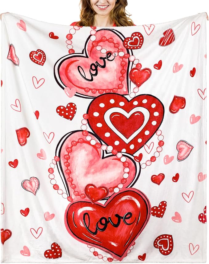 50'' x 60'' Valentine's Day Gift Throw Blanket Plush Home Decor | Red Heart Love Valentine Blanket Home Decor for Sofa Couch Bed