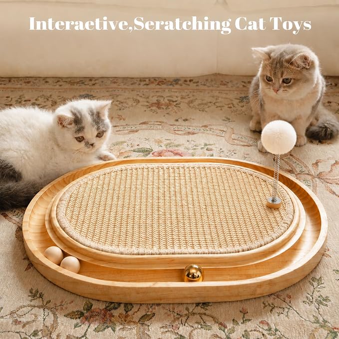 CHEERHOME PETS Sisal Cat Scratcher Pad, Wooden Interactive Cat Puzzle Toy