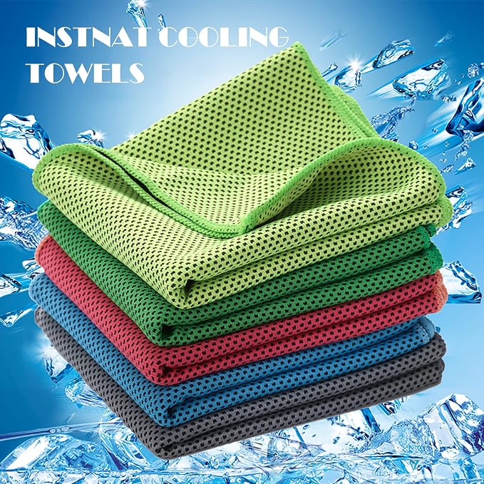 10 Pack Cooling Towels Bulk Microfiber Ice Towel Quick Dry Breathable Chilly Sweat Towel Stay Cool Towel for Neck Face Yoga Gym Workout Running Pilates Beach with Carabin Bag, 40x12'', Red