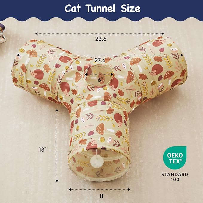 Tempcore Cat Tunnel, 3-Way Collapsible Toy for Indoor Cats, Hedgehog