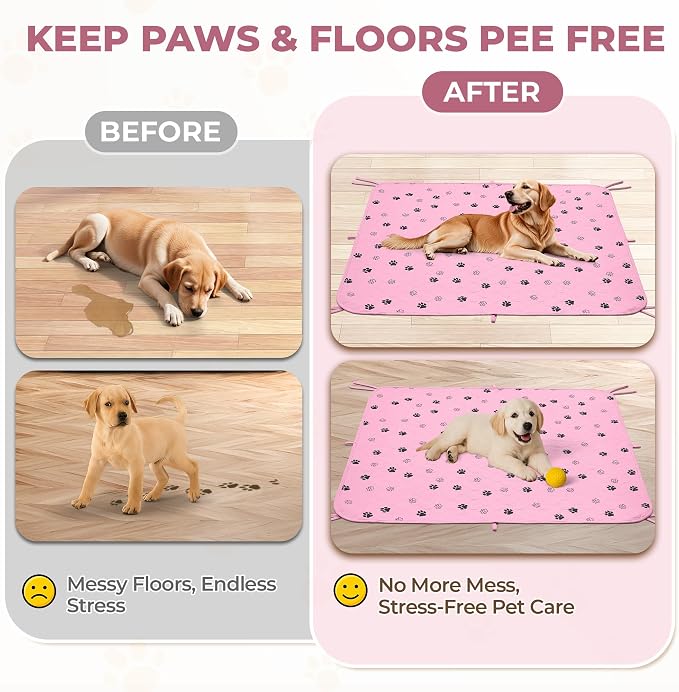 Fostanfly Washable Pee Pads for Dogs, Ultra-Absorbent, 36"x41"-2 Pack, Pink | Leak-Proof, Waterproof, Non-Slip, Large Reusable Pee Pads for Puppy Potty Training, Crate and Playpen with 8 Tie Straps