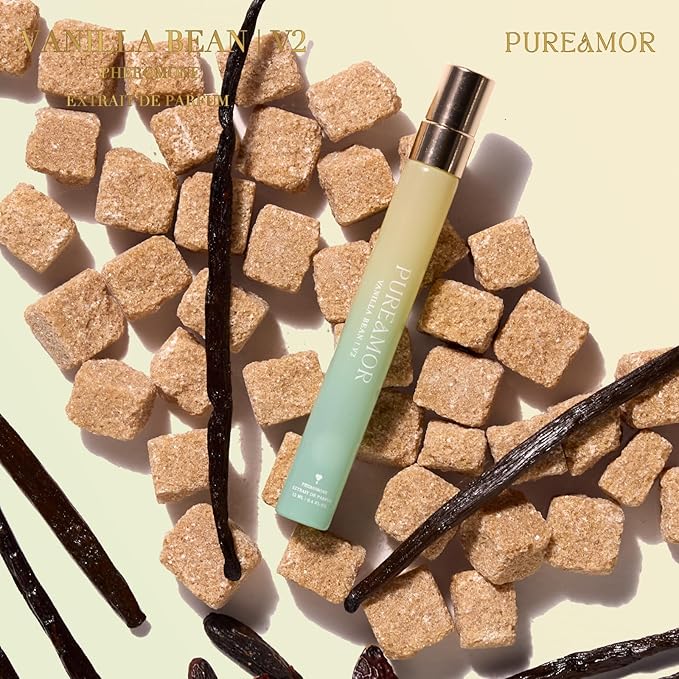 PUREAMOR Pheromone Perfume for Women, Vanilla Bean Extrait de Parfum – Warm Gourmand Scent with Vanilla, Brown Sugar & Tonka Bean, Long Lasting Fragrance, 0.4 oz / 12 ml Travel Size