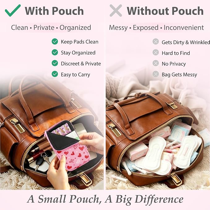 KJQJLY 2 Pack Portable Tampon Organizer Bag Tampon Holder & Storage Case with Zipper for Travel, Discreet Period Bag for Purse, Waterproof Feminine Products Pouch for Women (Love)