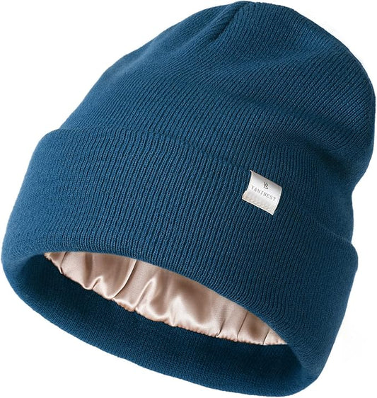 YANIBEST Satin Lined Beanie for Women Reduce Frizz Winter Hats for Women Men Silk Lining Soft Slouchy Warm Cuffed Less Static