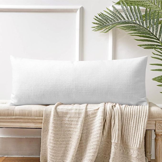 OTOSTAR Linen Throw Pillow Cover Set of 1 Decorative Long Lumbar Pillowcase Rectangle Cushion Cover 14x36 Inch for Home Decor Sofa Bedroom Car 35 x 90CM Pure White