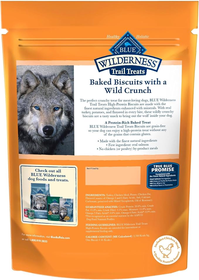 Blue Buffalo Wilderness Turkey Crunchy Dog Biscuits, Grain-Free, 10 oz | Real Turkey #1 Ingredient, Crunchy Biscuits, High Protein Nutrition, No Artificial Preservatives