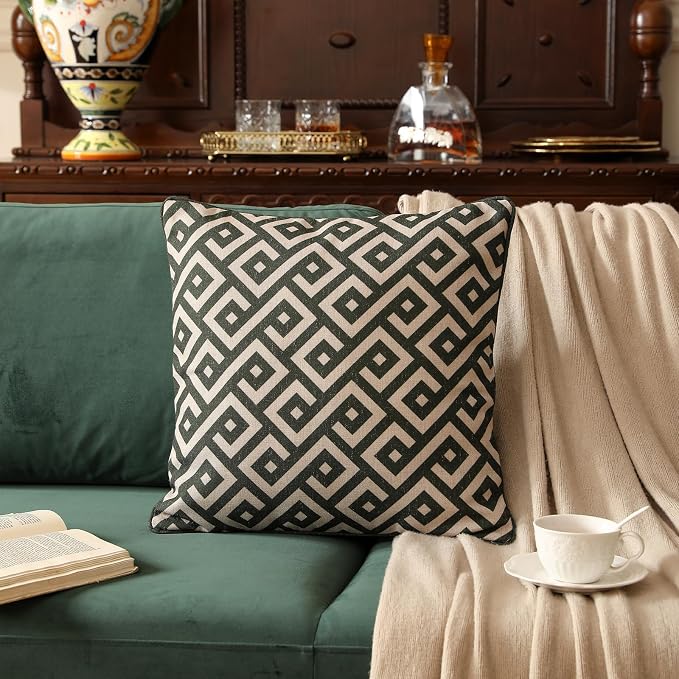 Vintage Linen Square Throw Pillow Cover,Set of 2,18"x18"-Murad B | Designer French Pillow Cover,Concealed Zipper Design,Sofa,Bedroom,Living Room,Lounge Chairs,All Season Home Decor