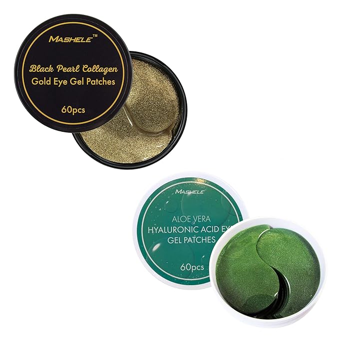 Korean Under Eye Patches 24K Gold Black Pearl and Aloe Mask Anti-Aging Hyaluronic Acid Collagen Neck Forehead Laugh Line Pad Reducing Dark Circles Treatment (120pcs, gold and aloe eye patches)