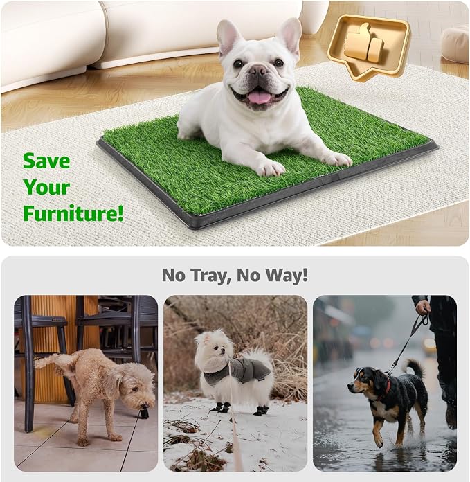 20"x25" Portable Dog Grass Pad with Tray, for Indoor Outdoor Potty Training | Dog Litter Box, Easy to Clean, Pet Loo, Artificial Grass Patch & Washable Pee Pad, Ideal for Patio Balcony Apartment