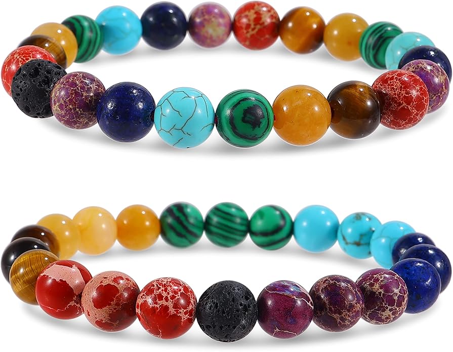 Bivei Natural Gemstone Semi Precious Healing Crystals Handmade Stretchy Round Beads Bracelet,Stocking Stuffers for Women Enhance Positive Energy