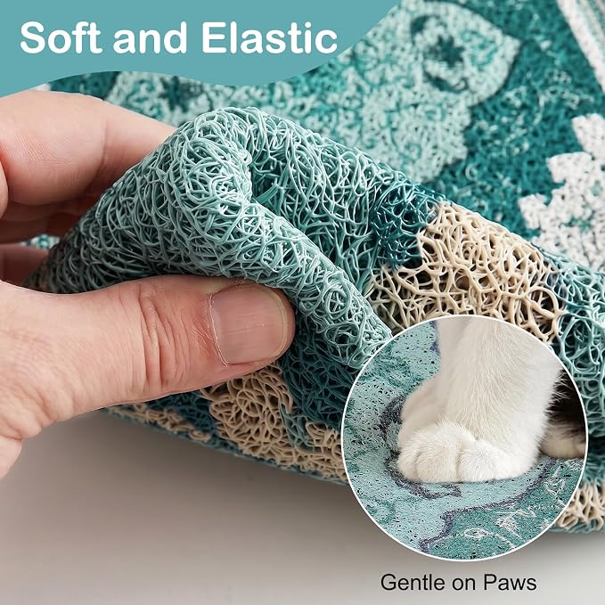Glittme Cat Litter Mat, 33"x22" Non-Slip Washable Trapping Mat for Cats | Litter Trapping Mat With Thick PVC Coil To Catch Scatter, Soft On Paws And Waterproof Bottom To Protect Floors