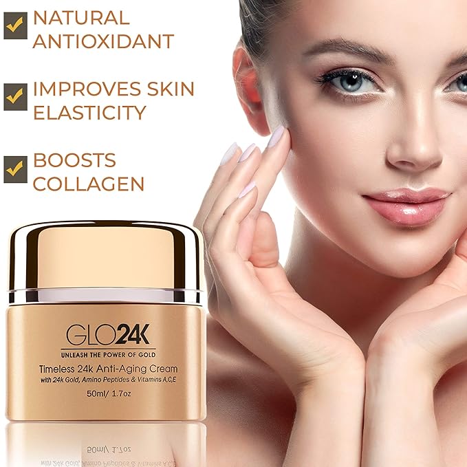 GLO24K Timeless Anti-Aging Cream with 24k Gold, Potent Peptides, and Vitamins A,C,E and Retinol