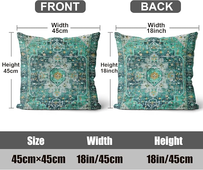 Boho Throw Pillow Covers 18x18 inch Set of 2,Soft Pillowcases Bohemia Carpet Printing Pattern Decorative Sofa Living Room Bed Square Pillow Case Cushion Cover-Cyan