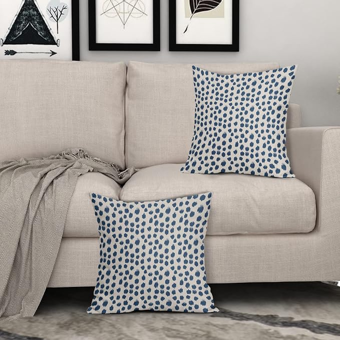 Light Blue Cream Pillow Covers 16x16 Set of 2 Boho Design Polka Dot Throw Pillows Modern Brush Strokes Print Decorative Outdoor Pillowcase Square Cushion Cover Linen Pillow Case for Sofa Couch Bed