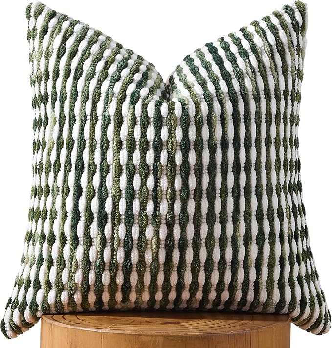 Boho Chenille Pillow Cover Decorative Tufted Pillowcase for Couch Bed Sofa Bedroom Living Room Modern 18 x 18-Inch Sage Green