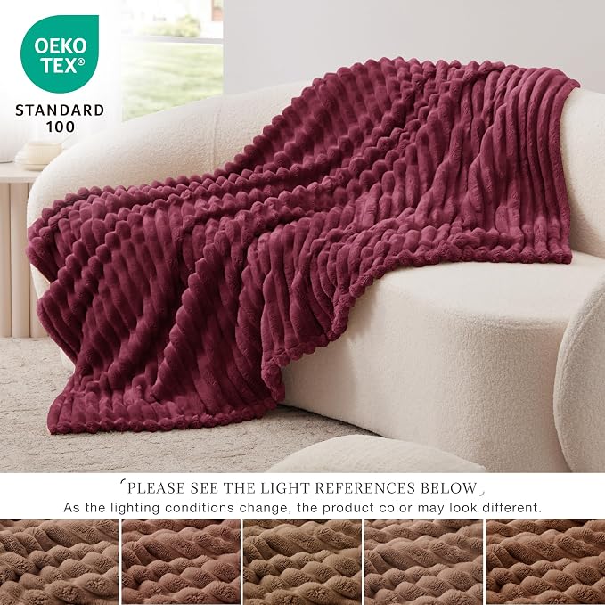EXQ Home Gentle Soft Fleece Throw Blanket – Cozy Lightweight Blanket for Couch Bed – All-Season Warm Fuzzy Flannel Blanket for Women Mom Her – Gifts for Birthday(50"x60",Burgundy)