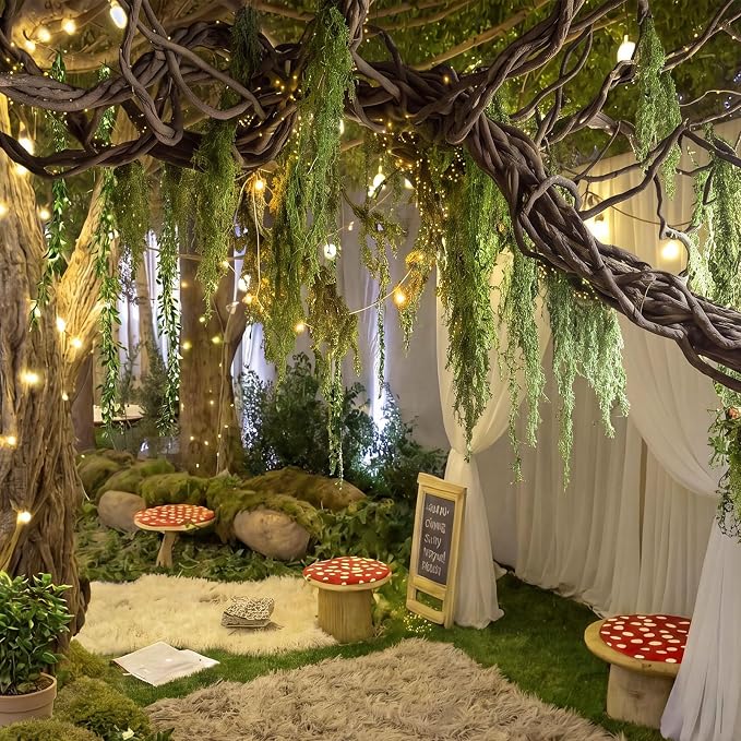 Hanging Green Spanish Moss Classroom Fairy Party Ceiling Decor | Artificial Vines for Safari Tropical Whimsical Wall Decor, Enchanted Indoor Outdoor Garden DIY Hanging Greenery