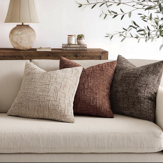 MIULEE Chenille Textured Throw Pillow Covers Terracotta 20x20 Set of 2 | Slubby Decorative Pillows, Boho Farmhouse Rustic Home Decor, Modern Neutral Cushion Covers for Couch Sofa Bed Living Room