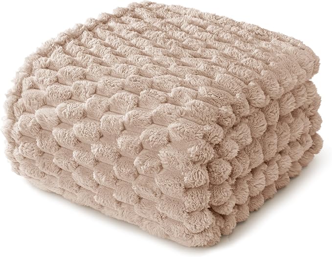Whale Flotilla Soft Fleece Twin Size Bed Blanket Luxury 3D Jacquard, Camel | Lightweight Coverlet Bedspread, Super Cozy Plush Fluffy Fuzzy All‑Season Decorative Blanket for Bed, Dorm Essentials, 60"x80"
