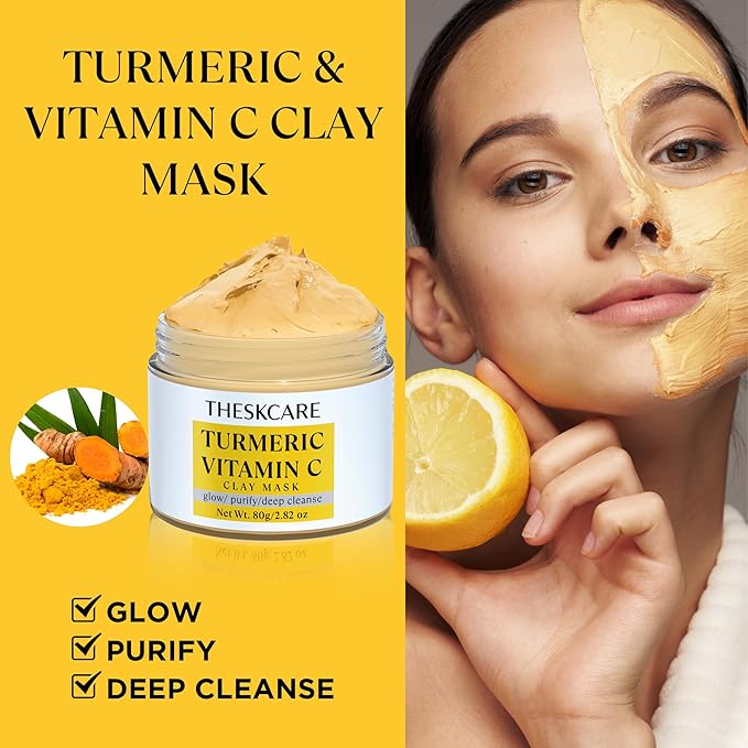 3 PCS Clay Mask Set, Turmeric Vitamin C Clay Mask, Dead Sea Mud Mask, Green Tea Mask, Facial Mask for Oil Control, Deep Cleaning, and Radiant Skin, 240g, 2.82 OZ each