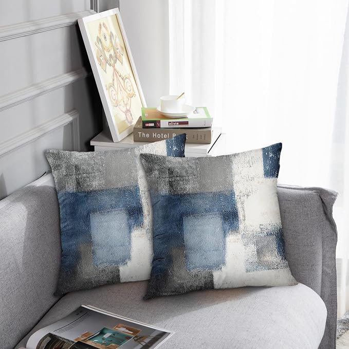 Throw Pillow Covers Set of 2, 18 x 18 Inch, Navy Grey White | Abstract Modern Art Outdoor Decorative Square Pillow Cases Couch Cushion Case for Couch Bed Sofa Living Room Home Decor