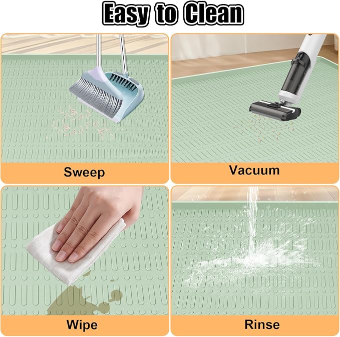 Silicone Cat Litter Mat 47" x 35" Cat Mat for Litter Box, Green | Extra Large Cat Litter Trapping Mat for Floor, Waterproof, Non-Slip Kitty Litter Box Mat with Raised Edge, Easy to Clean