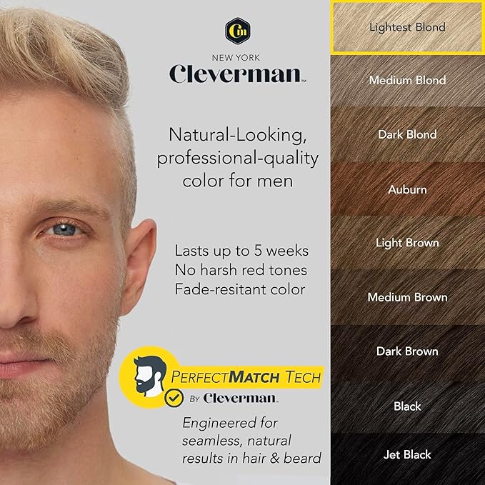2X Reusable Hair & Beard Dye for Men – Lightest Blond | Up to 10 Uses, 7 Minutes | Natural Gray Coverage, No-Drip Cream with SkinArmour® – Cleverman