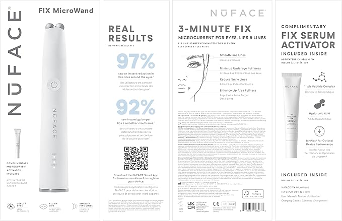 NuFACE FIX MicroWand Microcurrent Facial Device, FDA Cleared - Eyes, Lips & Lines Treatment with Serum Activator - Lip Plumper, Eye Depuffing Wand, Wrinkle & Smile Line Reducer, 3 On-The-Go Modes