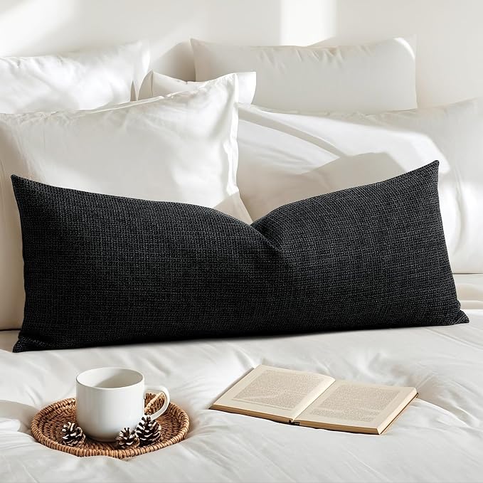 OTOSTAR Linen Throw Pillow Cover Set of 1 Decorative Long Lumbar Pillowcase Rectangle Cushion Cover 14x36 Inch for Home Decor Sofa Bedroom Car 35 x 90CM Black