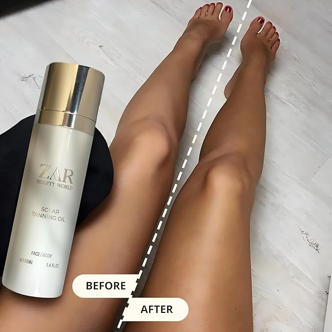 Zar Solar Tanning Oil | Fast Dark Tanning Accelerator for Outdoor Use | Natural, Non-Greasy Formula with Sweet Almond & Jojoba Oils | Nourishes & Protects Skin | Perfect for Face & Body - 100 ml