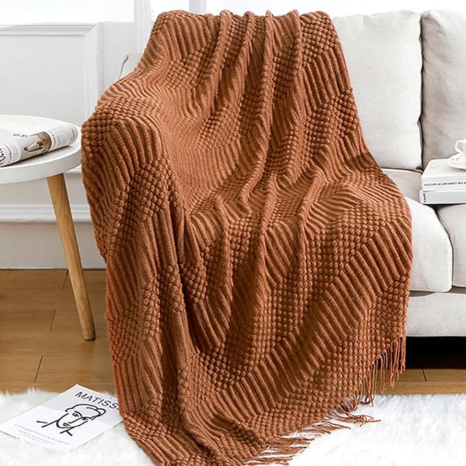 Blagic Soft Knitted Throw Blanket for Couch and Bed,Burnt Orange,50"x60" | Lightweight and Cozy,Farmhouse Boho Blanket with Tassel,Decorative for Living Room,Gifts for Adults,All Season Use