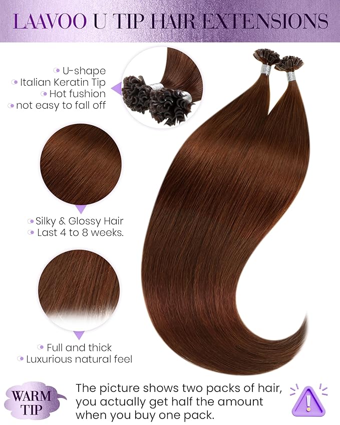LaaVoo U Tip Hair Extensions Human Hair Auburn Utip Hair Extensions Human Hair Hot Fusion Auburn 50g/50s 24 Inch