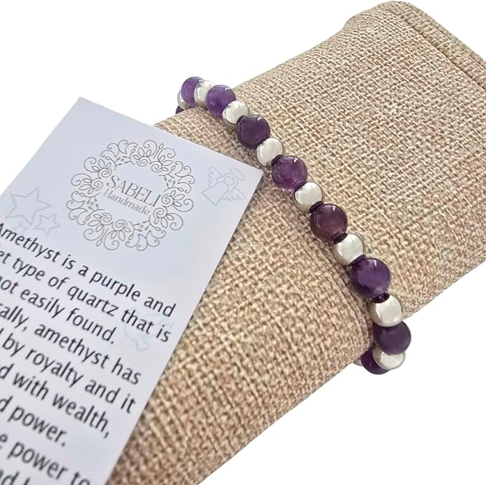 Sabeli Handmade Healing Natural Stone Bracelet and Steel Beads Spiritual Jewelry Adjustable Macrame Gemstone Men Women Gifts 6mm Beads