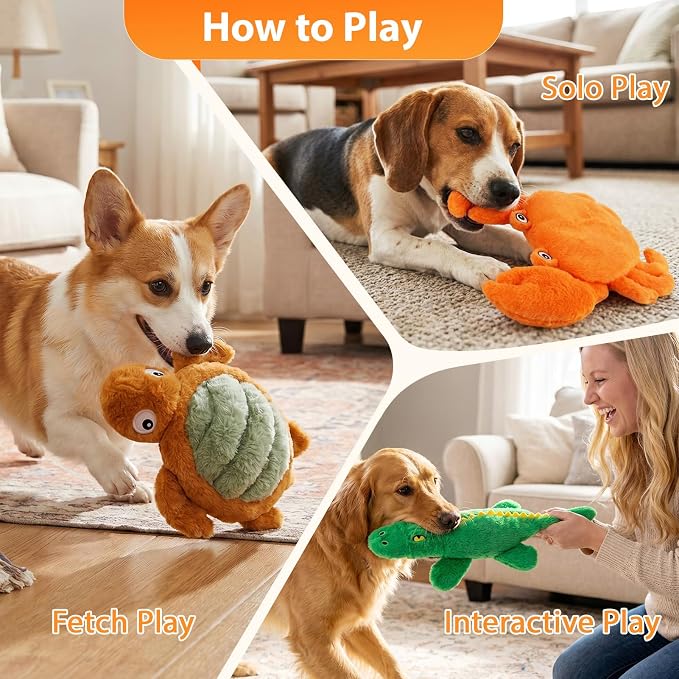 No Stuffing Dog Toys for Puppies, Small & Medium Dogs, 3 Pack Squeaky Crinkle Plush Toys for Teething & Anxiety Relief, Lightweight Interactive Animal Set to Keep Them Busy