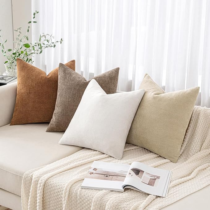 MIULEE Textured Chenille Throw Pillow Covers 20x20 Inch White | Pack of 2 Decorative Soft Throw Pillows, Solid Textured Cushion Covers, Modern Home Decor for Couch Sofa Bedroom Living Room