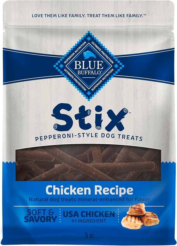 Blue Buffalo Stix Chicken Pepperoni-Style Dog Treats, 5 oz | Real Chicken #1 Ingredient, Soft & Easy to Tear, Developed by Veterinarians & Nutritionists, Great for Training