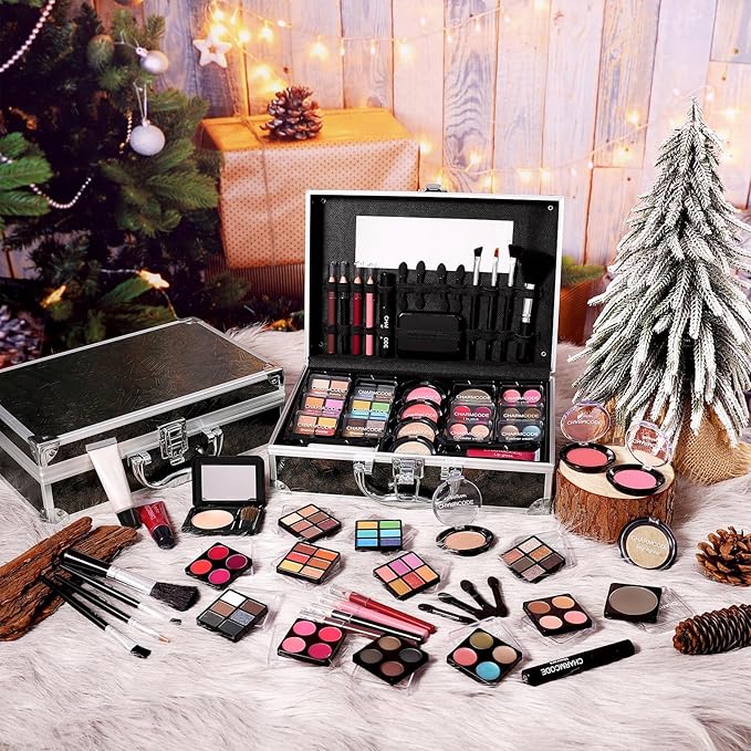 Makeup Kit for Teen Girls & Women Full Kit, Beauty Train Case with Starter Cosmetics Set, Make Up Valentine's Gift Box with Eyeshadow,Lipgloss,Highlight,Blush,Lip&Eye Pen,Brush & More(GoldenBrown)