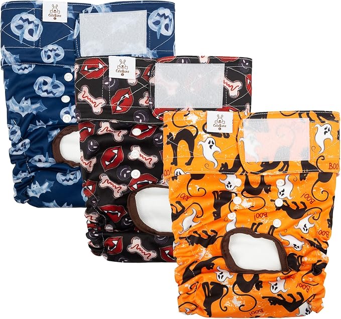 CuteBone Dog Diapers Female Washable Small Medium Large 3 Pack Reusable Doggie Diapers Puppy Period Pants for Doggy Heat Cycle Peeing