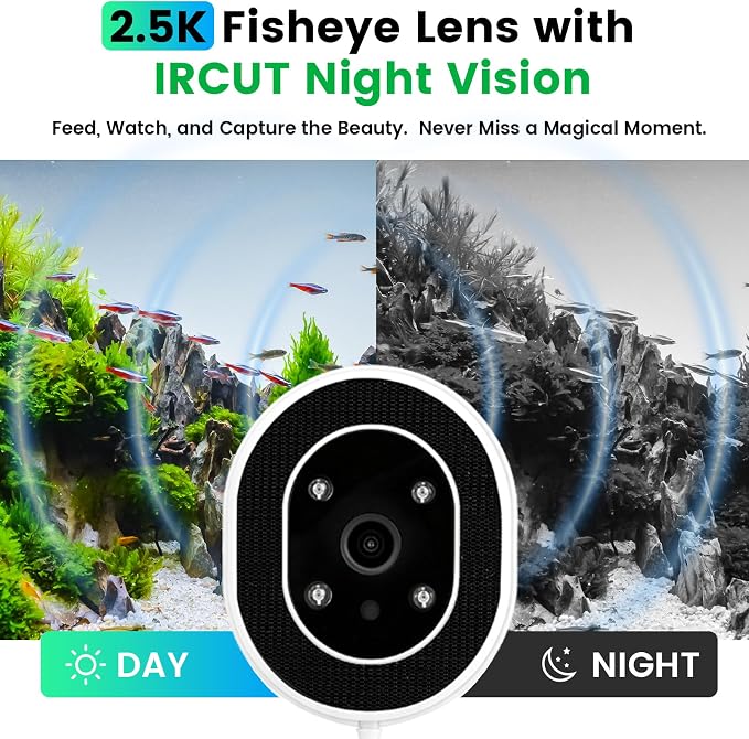 fishkeeper Automatic Fish Feeder for Aquarium Flakes, WiFi (2.4G/5.0G) | APP Control Auto Fish Food Dispenser/Betta Fish Feeder with HD 2.5K Camera and Timer, Aquarium Feeder for Turtle Koi Tanks