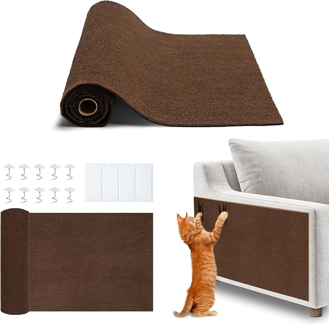 Catify Peel & Stick Cat Scratching Mat - Brown, L:78" | 78" x 15", Self-Adhesive Scratch Carpet, Furniture Protector for Couch, Sofa, Wall & Door, Indoor Kittens & Cats