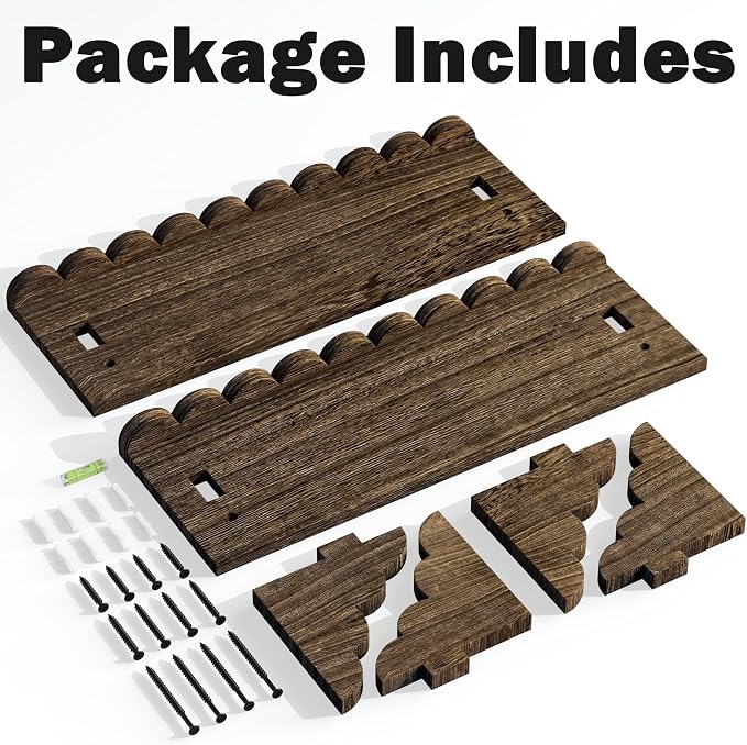 Scalloped Wood Wall Shelf – 17 Inch Floating Shelf with Wood Brackets, Easy to Install Rustic Wall Shelf for Living Room, Bedroom, Bathroom, or Any Space