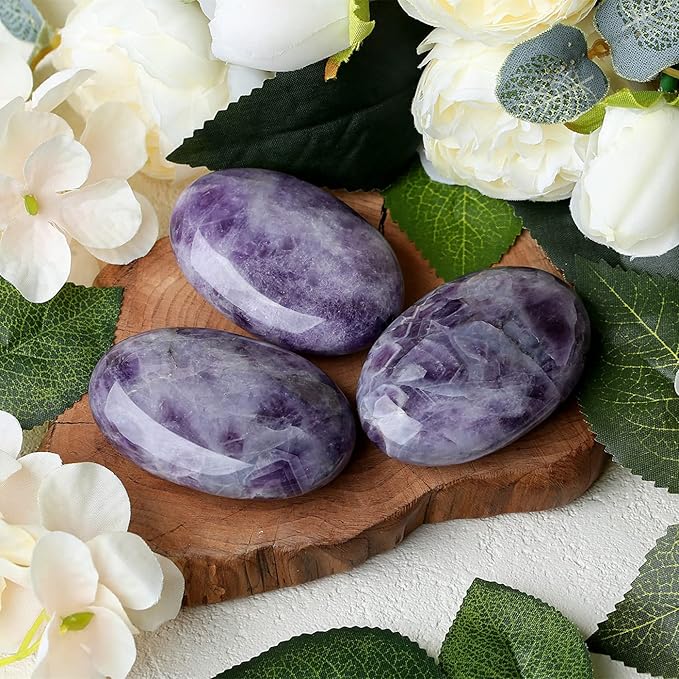 ZHIYUXI 2.4" Amethyst Crystal Gemstones Amethyst Stone Purple Crystals and Healing Stones Worry Stone Protection Crystals Polished Stones Palm Stone Energy Balancing Therapy Mediation 1PC