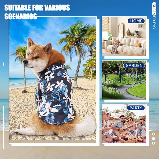 Dog Shirt Hawaiian, Pet Summer T-Shirts Dog Style Floral Breathable Cool Clothes Hawaiian Shirts Gifts for Owner and Pet Shirts are Sold Separately
