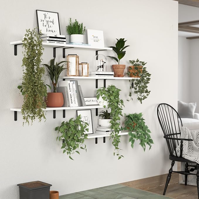 DOLLFIO Floating Shelves, 8 Sets Wall Shelves, Wooden Floating Shelves for Bedroom Wall Décor, Wall Mounted Floating Bathroom Shelf for Storage, Floating Book Shelf Living Room – White, HM02