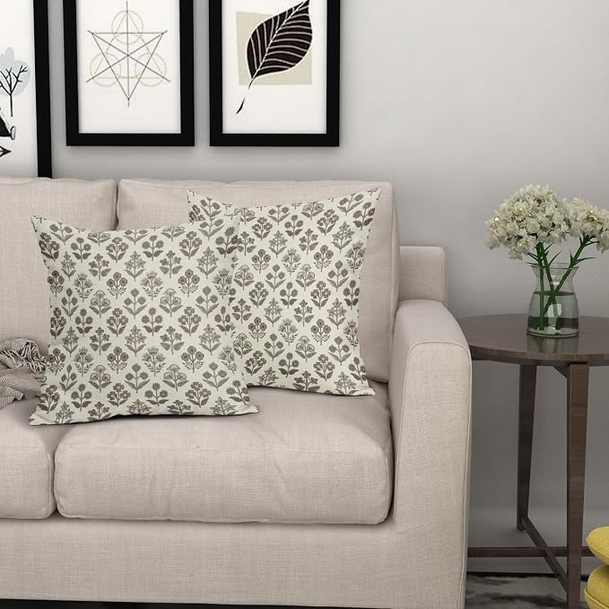Dark Brown Floral Pillow Covers 22x22 Inch Set of 2, Vintage Flower Block Print Pattern Decorative Throw Pillowcases Outdoor Farmhouse Cushion Covers Spring Summer Rustic Sofa Couch Bed Decor
