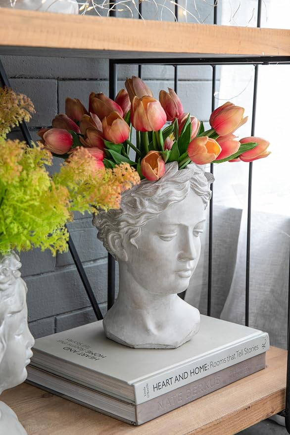 Greek Style Cement Head Vase: Modern Art Sculptural Planter for Indoor Decor - Gallery Exhibition Floral Display with Industrial Elements for Art Collectors & Interior Designers