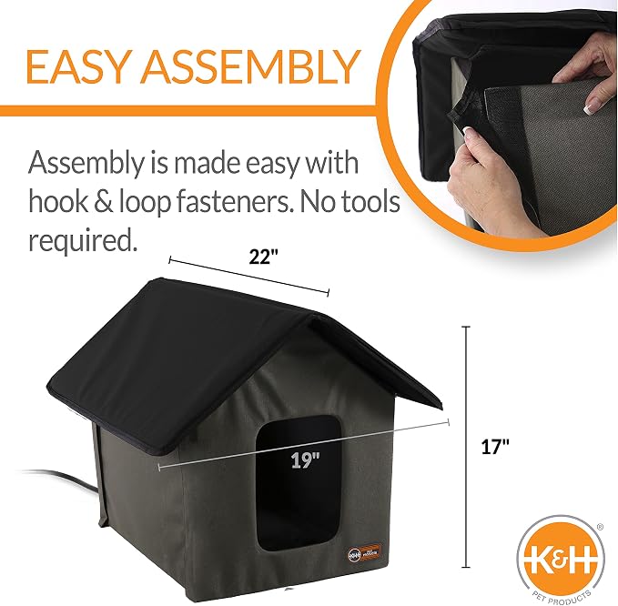 K&H Heated Cat House, Outdoor Kitty Shelter, Safety Listed, Olive/Black | Heated Cat House for Outside, Weatherproof Shelter for Ferals, Insulated with Smart Thermostat, 2 Doors, Waterproof Bed, 20W